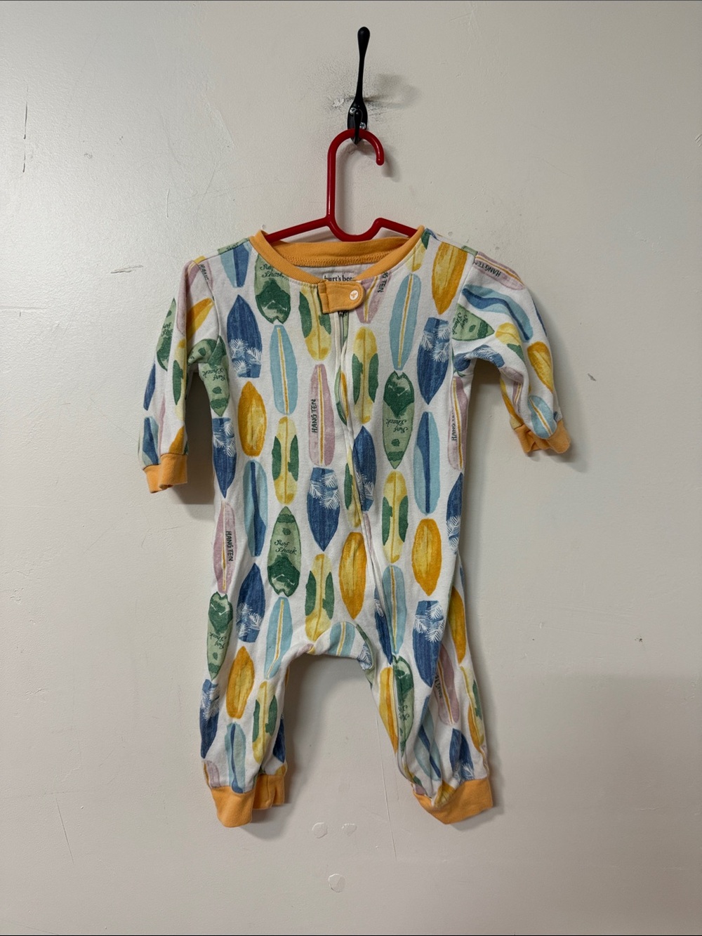 Burt's Bees Baby Surfboard Print One-Piece Sleeper - Yellow, Blue, Green
